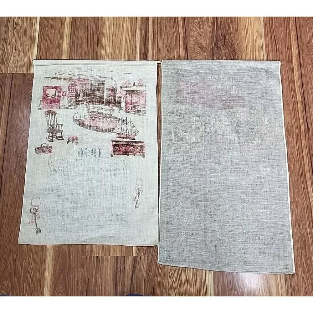 1966 1968 Linen Tea Towels Wall Hangings Lot Of‎ 2 Farm Country Barn Red Cottage
